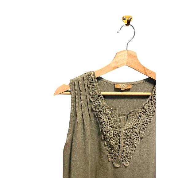 Carla Conti Y2K Linen Shift Dress Olive Green Size M Coastal Summer Beach Boho - Picture 8 of 13